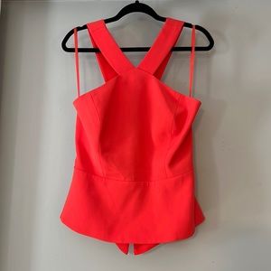 BCBG open back peplum coral top